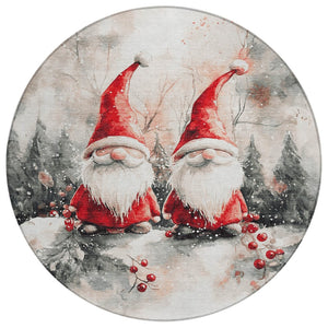 HomeRoots 8' Ivory Red and Gray Round Gnome Rug – Stylish, Washable, Durable for Indoor & Outdoor Spaces! 621234