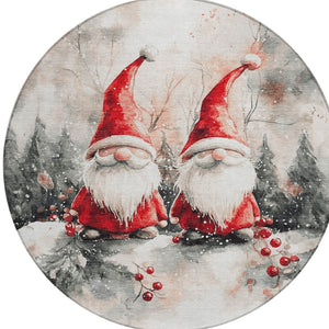 HomeRoots 8' Ivory Red and Gray Round Gnome Rug – Stylish, Washable, Durable for Indoor & Outdoor Spaces! 621234