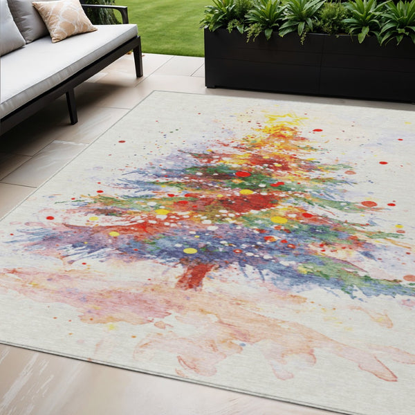 HomeRoots 5' X 8' Festive Christmas Tree Area Rug – Washable, Stain-Resistant, Indoor/Outdoor Charm for All Spaces 621239