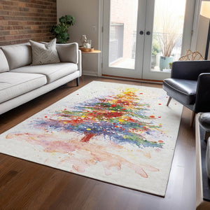 HomeRoots 5' X 8' Festive Christmas Tree Area Rug – Washable, Stain-Resistant, Indoor/Outdoor Charm for All Spaces 621239