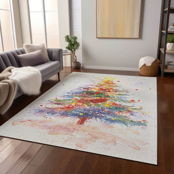 HomeRoots 5' X 8' Festive Christmas Tree Area Rug – Washable, Stain-Resistant, Indoor/Outdoor Charm for All Spaces 621239