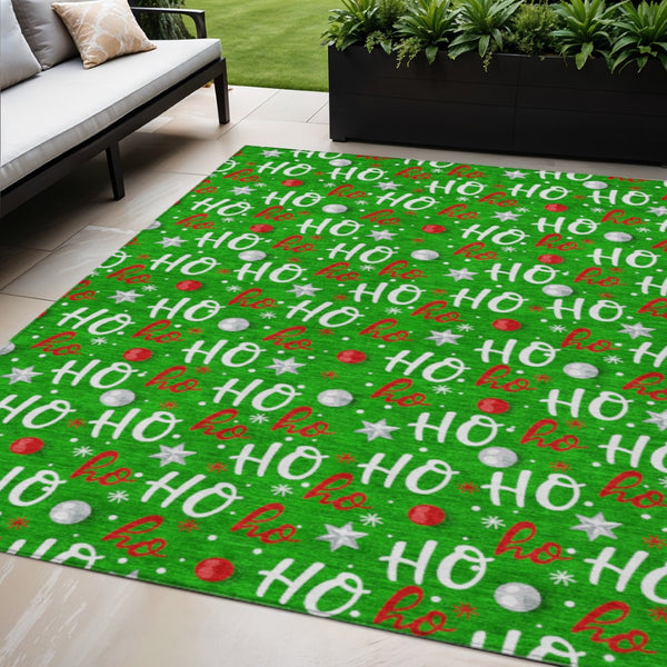 HomeRoots 5' X 8' Ho Ho Ho Festive Area Rug - Durable Indoor & Outdoor, Machine Washable, Stylish & Practical 621245