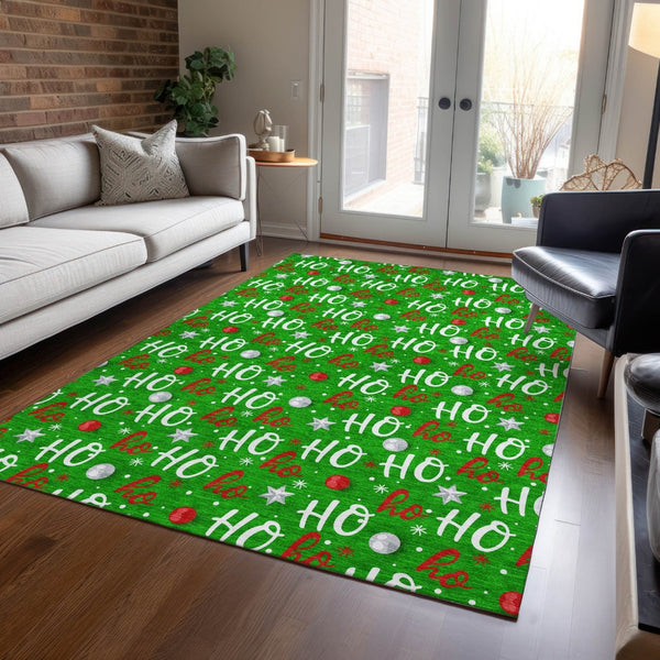 HomeRoots 5' X 8' Ho Ho Ho Festive Area Rug - Durable Indoor & Outdoor, Machine Washable, Stylish & Practical 621245