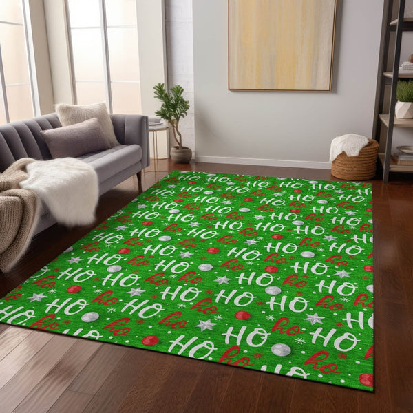 HomeRoots 5' X 8' Ho Ho Ho Festive Area Rug - Durable Indoor & Outdoor, Machine Washable, Stylish & Practical 621245