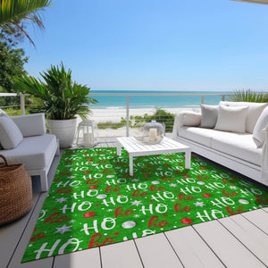 HomeRoots 5' X 8' Ho Ho Ho Festive Area Rug - Durable Indoor & Outdoor, Machine Washable, Stylish & Practical 621245