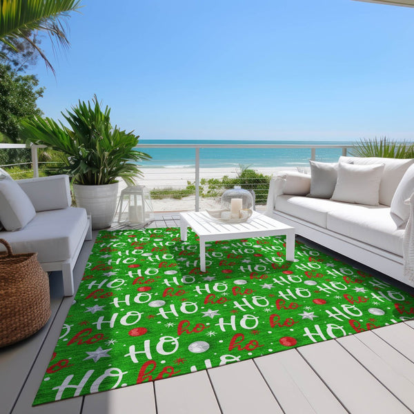 HomeRoots 5' X 8' Ho Ho Ho Festive Area Rug - Durable Indoor & Outdoor, Machine Washable, Stylish & Practical 621245