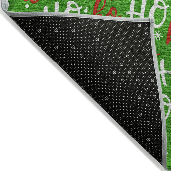 HomeRoots 8' Festive Green, White & Red Round "Ho Ho Ho" Washable Rug - Durable, Stylish for Indoor & Outdoor Use 621246