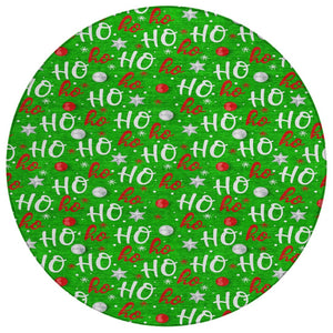 HomeRoots 8' Festive Green, White & Red Round "Ho Ho Ho" Washable Rug - Durable, Stylish for Indoor & Outdoor Use 621246