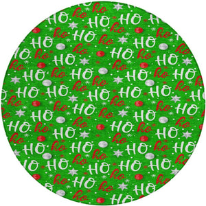 HomeRoots 8' Festive Green, White & Red Round "Ho Ho Ho" Washable Rug - Durable, Stylish for Indoor & Outdoor Use 621246