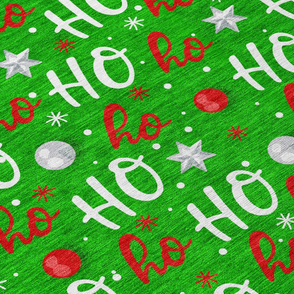 HomeRoots 8' Festive Green, White & Red Round "Ho Ho Ho" Washable Rug - Durable, Stylish for Indoor & Outdoor Use 621246