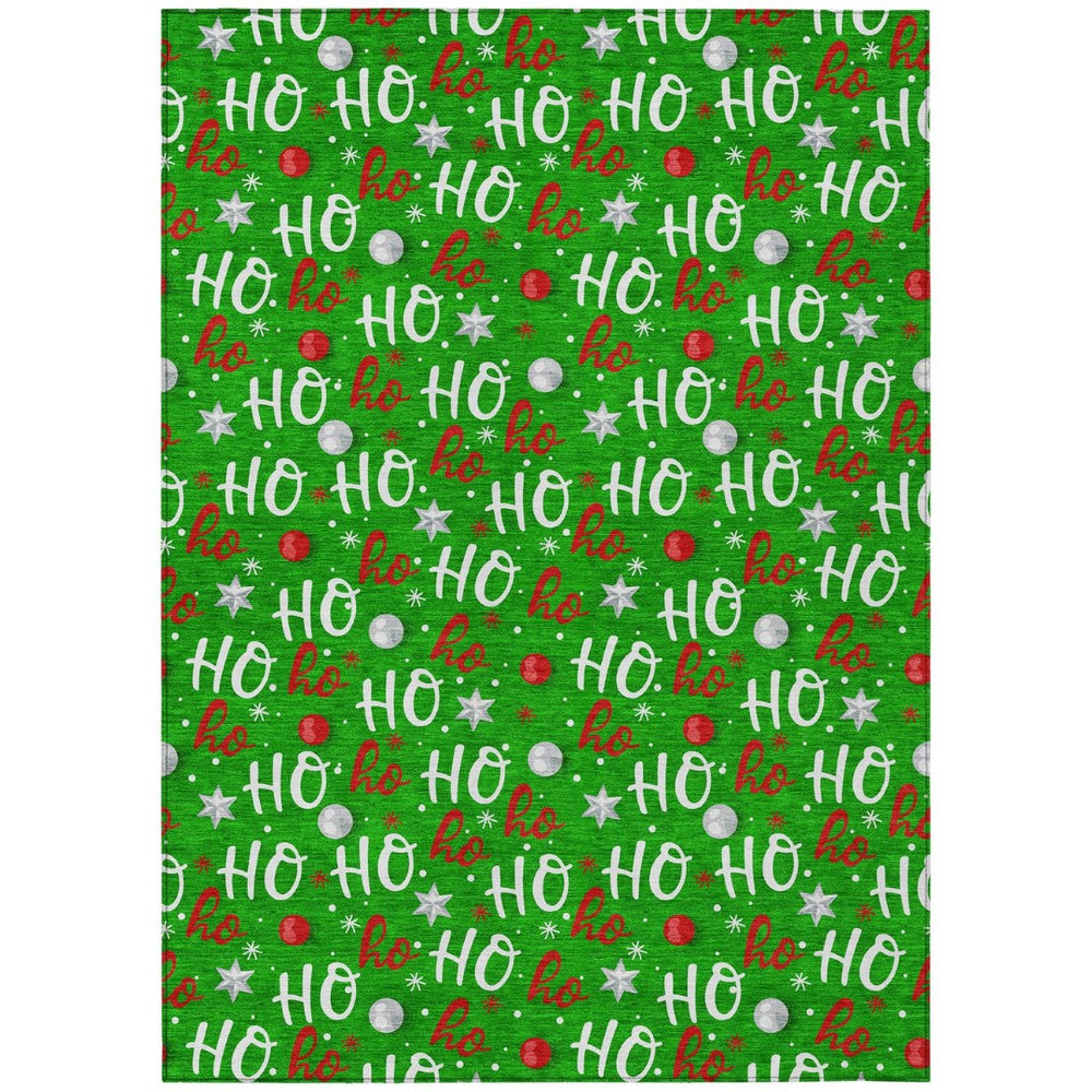 HomeRoots 8' X 10' Ho Ho Ho Washable Area Rug - Festive Green, White & Red Design for Indoor/Outdoor Spaces 621247