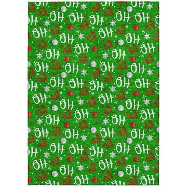 HomeRoots 8' X 10' Ho Ho Ho Washable Area Rug - Festive Green, White & Red Design for Indoor/Outdoor Spaces 621247