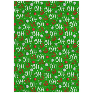 HomeRoots 9' X 12' Ho Ho Ho Indoor Outdoor Area Rug - Festive Green, White, & Red, Durable, Washable Design 621248