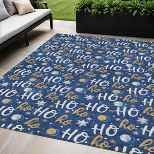 HomeRoots 5' X 8' Festive Navy Blue Gold "Ho Ho Ho" Washable Area Rug for Indoor & Outdoor Holiday Charm 621251