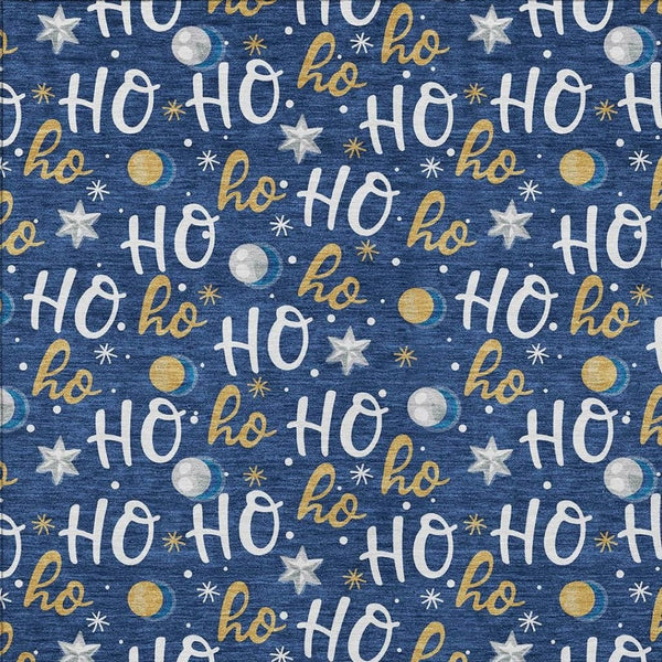 HomeRoots 5' X 8' Festive Navy Blue Gold "Ho Ho Ho" Washable Area Rug for Indoor & Outdoor Holiday Charm 621251