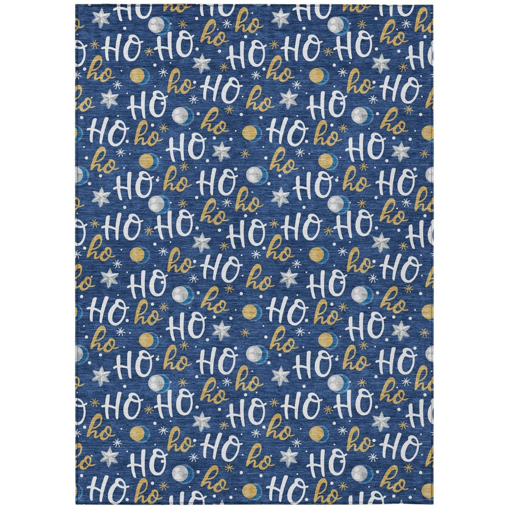 HomeRoots 5' X 8' Festive Navy Blue Gold "Ho Ho Ho" Washable Area Rug for Indoor & Outdoor Holiday Charm 621251