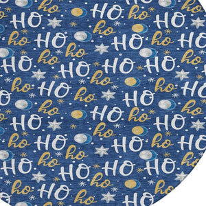 HomeRoots 8' Festive Navy Blue, White & Gold "Ho Ho Ho" Washable Round Area Rug for Indoor & Outdoor Use 621252