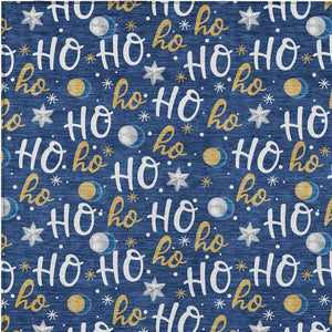 HomeRoots 8' X 10' Festive Navy Blue, White & Gold "Ho Ho Ho" Washable Area Rug for Indoor & Outdoor Use 621253