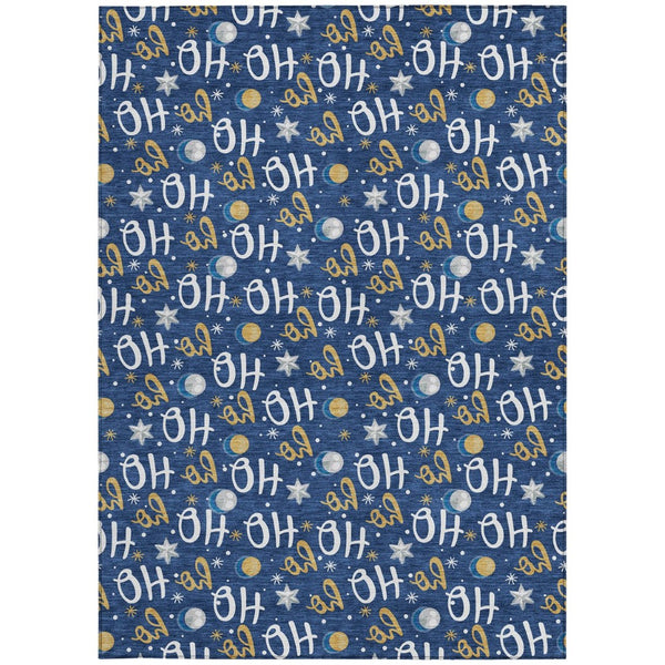 HomeRoots 9' X 12' Navy Blue "Ho Ho Ho" Washable Area Rug - Festive Indoor/Outdoor Decor for Year-Round Use 621254