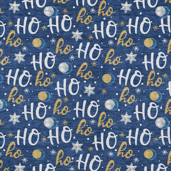 HomeRoots 9' X 12' Navy Blue "Ho Ho Ho" Washable Area Rug - Festive Indoor/Outdoor Decor for Year-Round Use 621254
