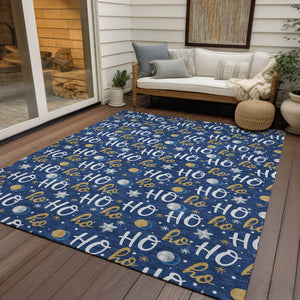 HomeRoots 9' X 12' Navy Blue "Ho Ho Ho" Washable Area Rug - Festive Indoor/Outdoor Decor for Year-Round Use 621254