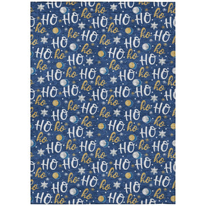 HomeRoots 10' Navy Blue Gold "Ho Ho Ho" Washable Area Rug – Stylish Indoor/Outdoor Décor for Festive Spaces! 621255