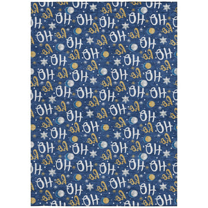 HomeRoots 10' Navy Blue Gold "Ho Ho Ho" Washable Area Rug – Stylish Indoor/Outdoor Décor for Festive Spaces! 621255