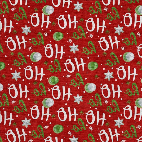 HomeRoots 5' X 8' Ho Ho Ho Washable Area Rug - Festive Red Green Design for Indoor & Outdoor High-Traffic Use 621257