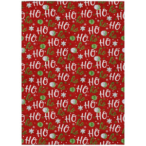 HomeRoots 5' X 8' Ho Ho Ho Washable Area Rug - Festive Red Green Design for Indoor & Outdoor High-Traffic Use 621257
