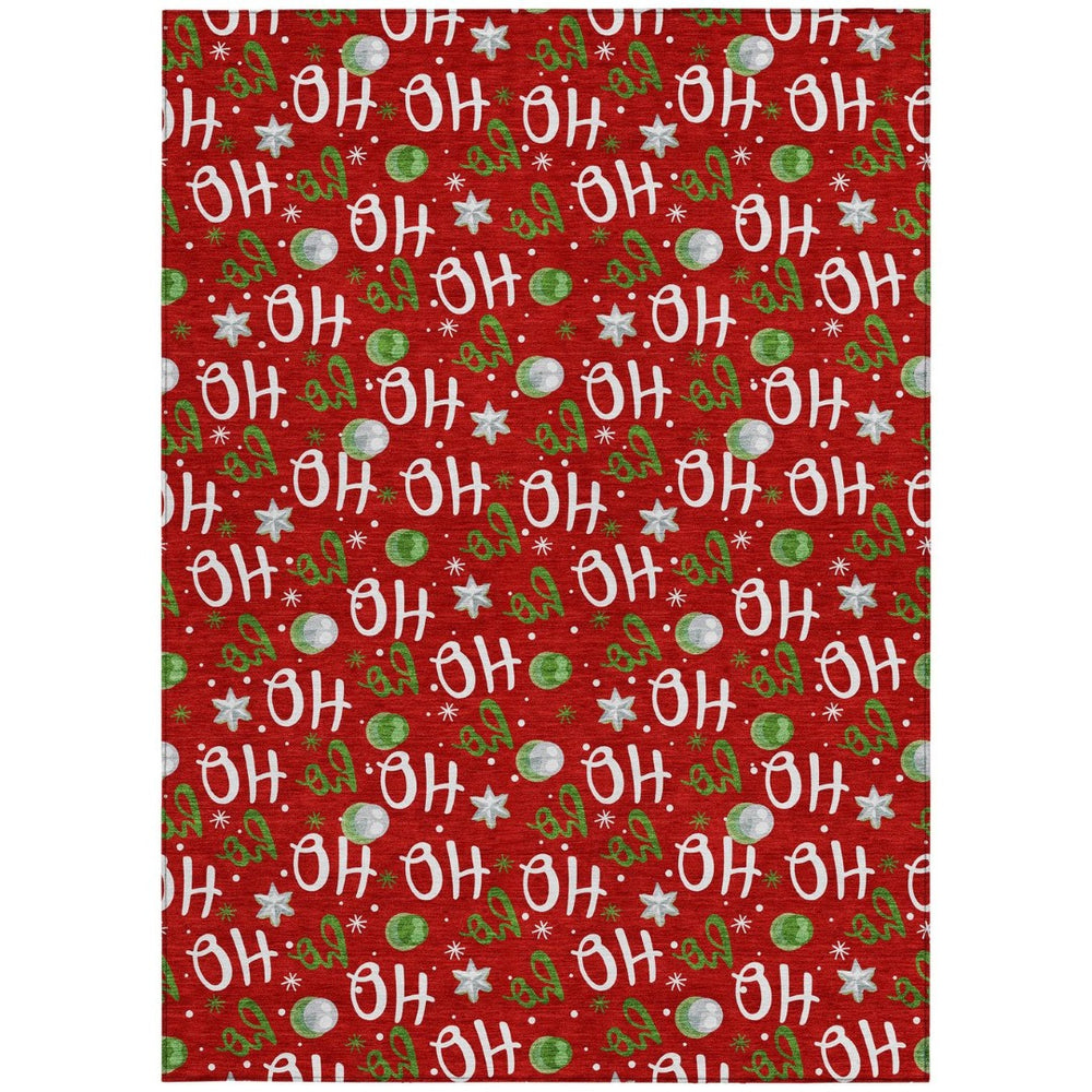 HomeRoots 5' X 8' Ho Ho Ho Washable Area Rug - Festive Red Green Design for Indoor & Outdoor High-Traffic Use 621257
