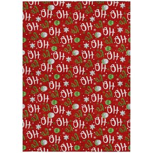 HomeRoots 5' X 8' Ho Ho Ho Washable Area Rug - Festive Red Green Design for Indoor & Outdoor High-Traffic Use 621257