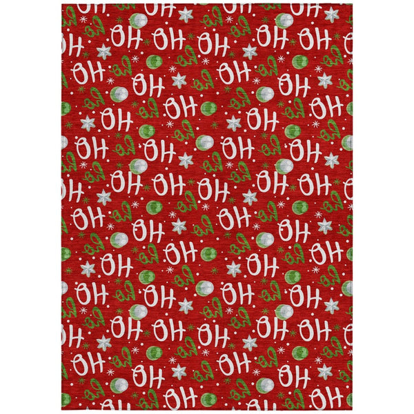 HomeRoots 5' X 8' Ho Ho Ho Washable Area Rug - Festive Red Green Design for Indoor & Outdoor High-Traffic Use 621257