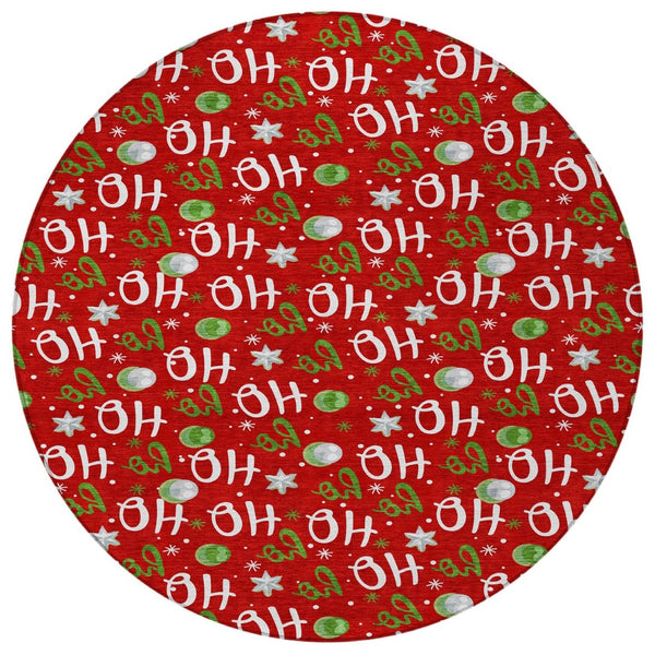HomeRoots 8' Festive Red, White & Green "Ho Ho Ho" Round Area Rug – Durable, Washable for Indoor & Outdoor Use! 621258