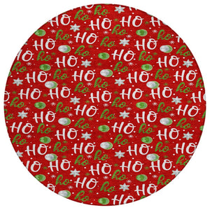 HomeRoots 8' Festive Red, White & Green "Ho Ho Ho" Round Area Rug – Durable, Washable for Indoor & Outdoor Use! 621258