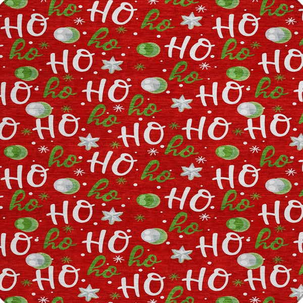 HomeRoots 8' Festive Red, White & Green "Ho Ho Ho" Round Area Rug – Durable, Washable for Indoor & Outdoor Use! 621258