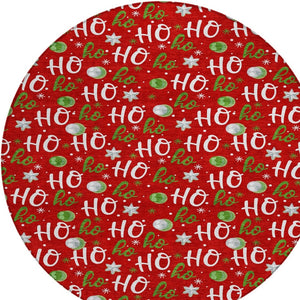 HomeRoots 8' Festive Red, White & Green "Ho Ho Ho" Round Area Rug – Durable, Washable for Indoor & Outdoor Use! 621258