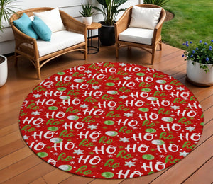 HomeRoots 8' Festive Red, White & Green "Ho Ho Ho" Round Area Rug – Durable, Washable for Indoor & Outdoor Use! 621258