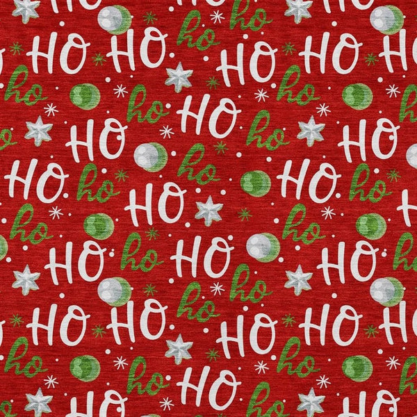 HomeRoots 8' X 10' Ho Ho Ho Holiday Area Rug – Festive Red, White & Green Design for Indoor/Outdoor Use! 621259