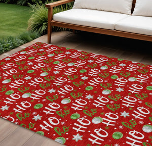 HomeRoots 9' X 12' Festive "HO HO HO" Washable Indoor/Outdoor Area Rug – Durable, Easy-Clean, Perfect for Any Space! 621260