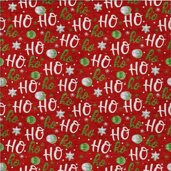 HomeRoots 9' X 12' Festive "HO HO HO" Washable Indoor/Outdoor Area Rug – Durable, Easy-Clean, Perfect for Any Space! 621260