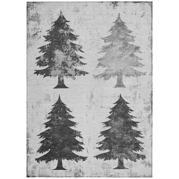 HomeRoots 5' Gray and Silver Trees Area Rug - Stylish, Washable, Durable for Indoor/Outdoor Spaces, 5x8 ft 621263
