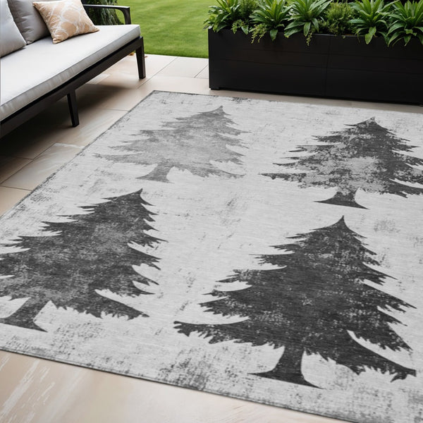 HomeRoots 5' Gray and Silver Trees Area Rug - Stylish, Washable, Durable for Indoor/Outdoor Spaces, 5x8 ft 621263