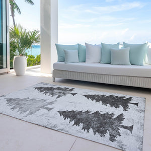 HomeRoots 5' Gray and Silver Trees Area Rug - Stylish, Washable, Durable for Indoor/Outdoor Spaces, 5x8 ft 621263