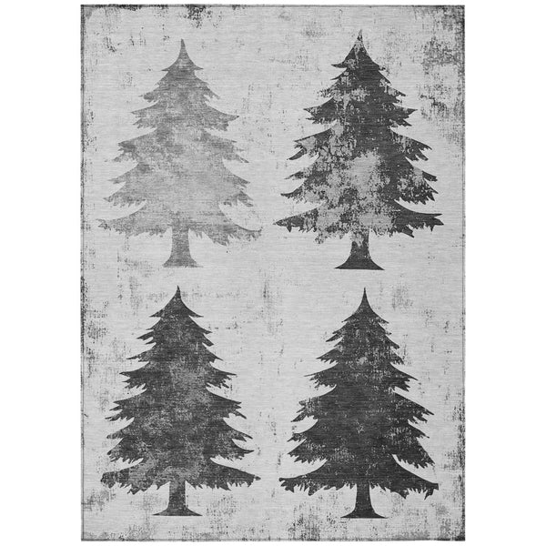 HomeRoots 5' Gray and Silver Trees Area Rug - Stylish, Washable, Durable for Indoor/Outdoor Spaces, 5x8 ft 621263