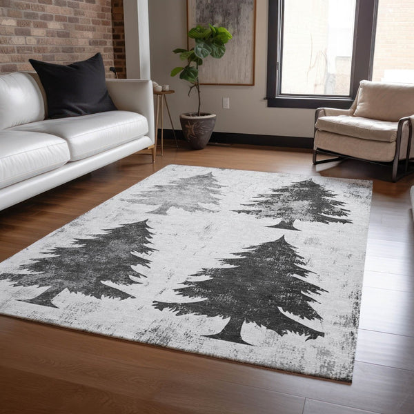 HomeRoots 5' Gray and Silver Trees Area Rug - Stylish, Washable, Durable for Indoor/Outdoor Spaces, 5x8 ft 621263