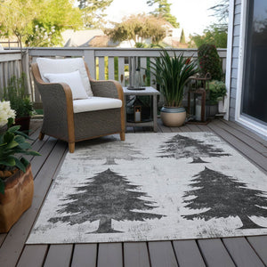 HomeRoots 5' Gray and Silver Trees Area Rug - Stylish, Washable, Durable for Indoor/Outdoor Spaces, 5x8 ft 621263