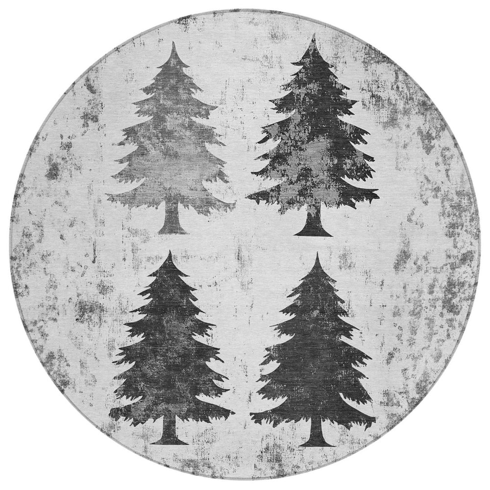 HomeRoots 8' Gray and Silver Round Trees Rug - Stylish, Washable, Durable, Perfect for Indoor & Outdoor Use! 621264