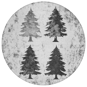 HomeRoots 8' Gray and Silver Round Trees Rug - Stylish, Washable, Durable, Perfect for Indoor & Outdoor Use! 621264