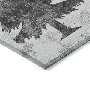 HomeRoots 8' Gray and Silver Round Trees Rug - Stylish, Washable, Durable, Perfect for Indoor & Outdoor Use! 621264
