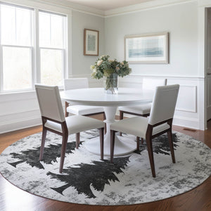 HomeRoots 8' Gray and Silver Round Trees Rug - Stylish, Washable, Durable, Perfect for Indoor & Outdoor Use! 621264